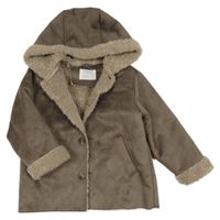 Hnědošedý semišový jarní zateplený kabát s kapucí ZARA