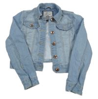 Svetlomodrá rifľová crop bunda s golierikom Tu