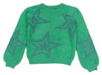 Jadeitový chlpatý sveter so trblietavými hviezdami St. Bernard