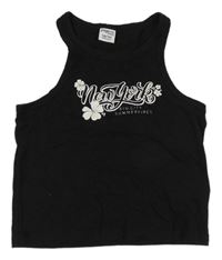 Čierny crop top s nápismi a kvetmi Page one young