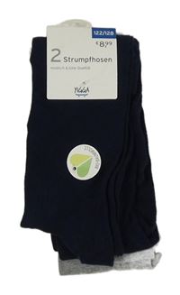 Nové - 2x - Punčocháče - Tmavomodré, šedé melírované YIGGA