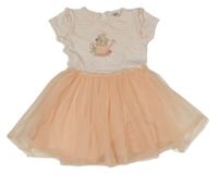 Bílo-broskvovo-meruňkové bavlněno/tylové šaty s konví a pruhy a volánky PEPCO