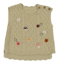 Béžová vzorovaná pletená vesta s kvetmi a muchomůrkami Nutmeg