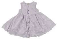 Levandulovo-biele kockované plátenné prepínaci šaty s kvetmi Smile