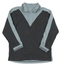 Tmavošedo-šedomodrá vzorovaná mikina s pruhmi a golierikom George