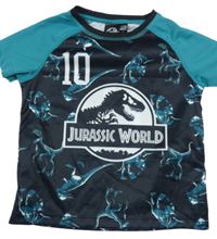 Černo-modrozelený sportovní dres s dinosaury - Jurský svět a číslom