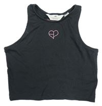 Tmavosivý rebrovaný crop top so srdiečkom H&M