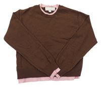 Tmavohnědo-svetloružový crop sveter ZARA