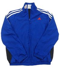 Zafírová šušťáková športová bunda s pruhmi Adidas