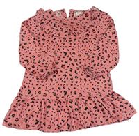 Ružové ľahké šaty s leopardím vzorom a volány F&F