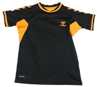 Černo-neonově oranžové funkční sportovní tričko s logem Hummel