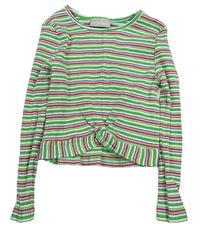 Zeleno-bielo-farebné pruhované rebrované crop tričko Matalan