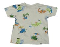 Smotanové tričko s dinosaurami a palmami zn. Primark
