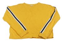 Horčicová crop mikina s pruhy na rukávech H&M