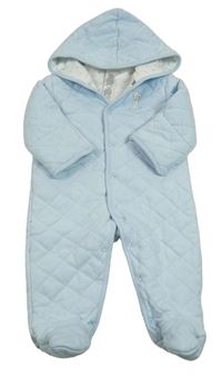 Světlemodrá prošívaná zateplená kobminéza so psem a kapucňou