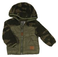 Khaki-army šusťákovo/huňatá zateplená bunda s kapucí F&F