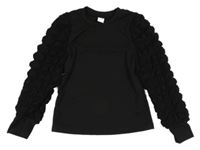 Černé žebrované triko s prošívanými rukávy Shein