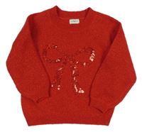 Červený třpytivý svetr s mašlí z flitrů F&F