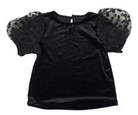 Čierne zamatové tričko s organzovými bodkovaná ymi rukávy Dunnes