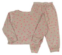 Pudrové plyšové pyžamo se srdíčky Jeff&Co