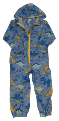 Modrá melírovaná šušťáková nepromokavá kombinéza s dinosaurami a kapucňou Dunnes