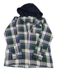Svetlošedá -zeleno-modrá kockovaná vlnená košeľová bunda s teplákovou kapucňou River Island