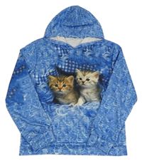 Modrá mikina s mačkami a kapucňou