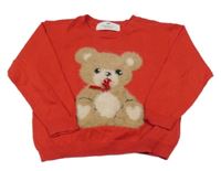 Červený ľahký sveter s medvěďom H&M