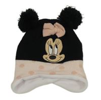 Černo-světlerůžová čepice s Minnie a bambulemi Disney