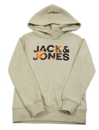 Béžová mikina s nápisem a kapucí Jack & Jones