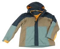 Tmavomodro-hnědo-zelenošedá šusťáková jarní bunda s kapucí Tchibo