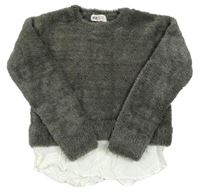Tmavosivý chlpatý sveter s halenkou H&M