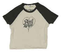 Smetanovo-antracitové rebrované hudební crop tričko s nápisem - Avril Lavigne H&M