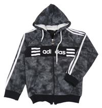 Čierno-biela bodkovaná á prepínaci mikina s kapucí Adidas