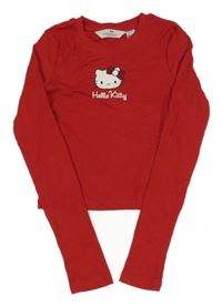 Červené rebrované crop tričko s Hello Kitty H&M