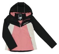 Černo-růžovo-bílá softshellová bunda s kapucí C&A