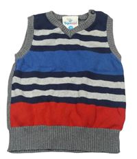 Sivo-modro-červená pruhovaná pletená vesta Topomini