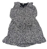 Černo-fialové květované šaty s límečkem Tu