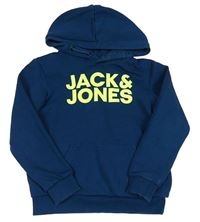 Petrolejová mikina s neónovým nápisom a kapucňou Jack & Jones