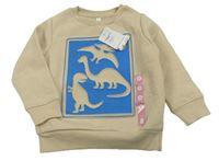 Béžová mikina s modrými dinosaury 