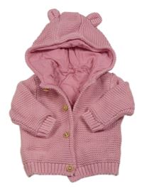 Růžový propínací podšitý svetr s kapucí M&S