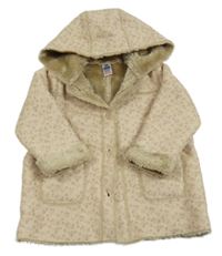 Béžový semišový zateplený květovaný kabátek s kapucňou