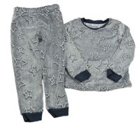 Tmavomodré melírované chlpaté pyžama s hviezdami Nutmeg