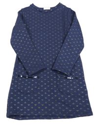 Tmavomodré vzorované teplákové šaty se srdíčky Topolino