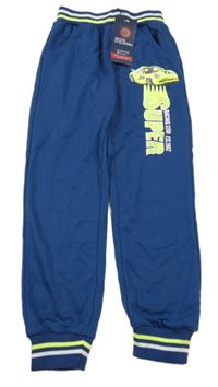 Nové - tmavomodré tepláky s autem a neonovými proužky  