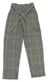 Černo-bílé kostičkované kalhoty s páskem H&M