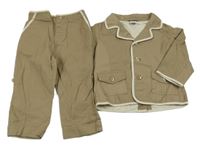 2 set - hnědá plátěná lehká bunda + plátěné kalhoty 