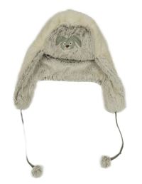 Smetanovo-šedá plyšová zateplená beranice s pejskem 