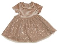 Starorůžové sametové/tylové šaty s flitry Matalan