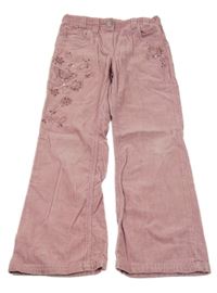 Růžové žebrované flare manšestráky s výšivkami Next